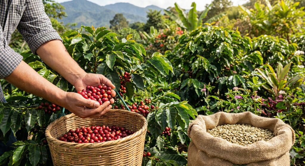 粒の大きなフリーズドライ製法と粉末状のスプレードライ製法のインスタントコーヒーの比較写真