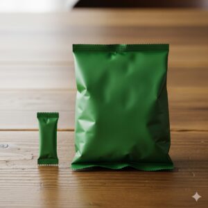 コメダ珈琲豆菓子のモーニング用小袋(5.5g)と持ち帰り用大袋(77g)の大きさ比較